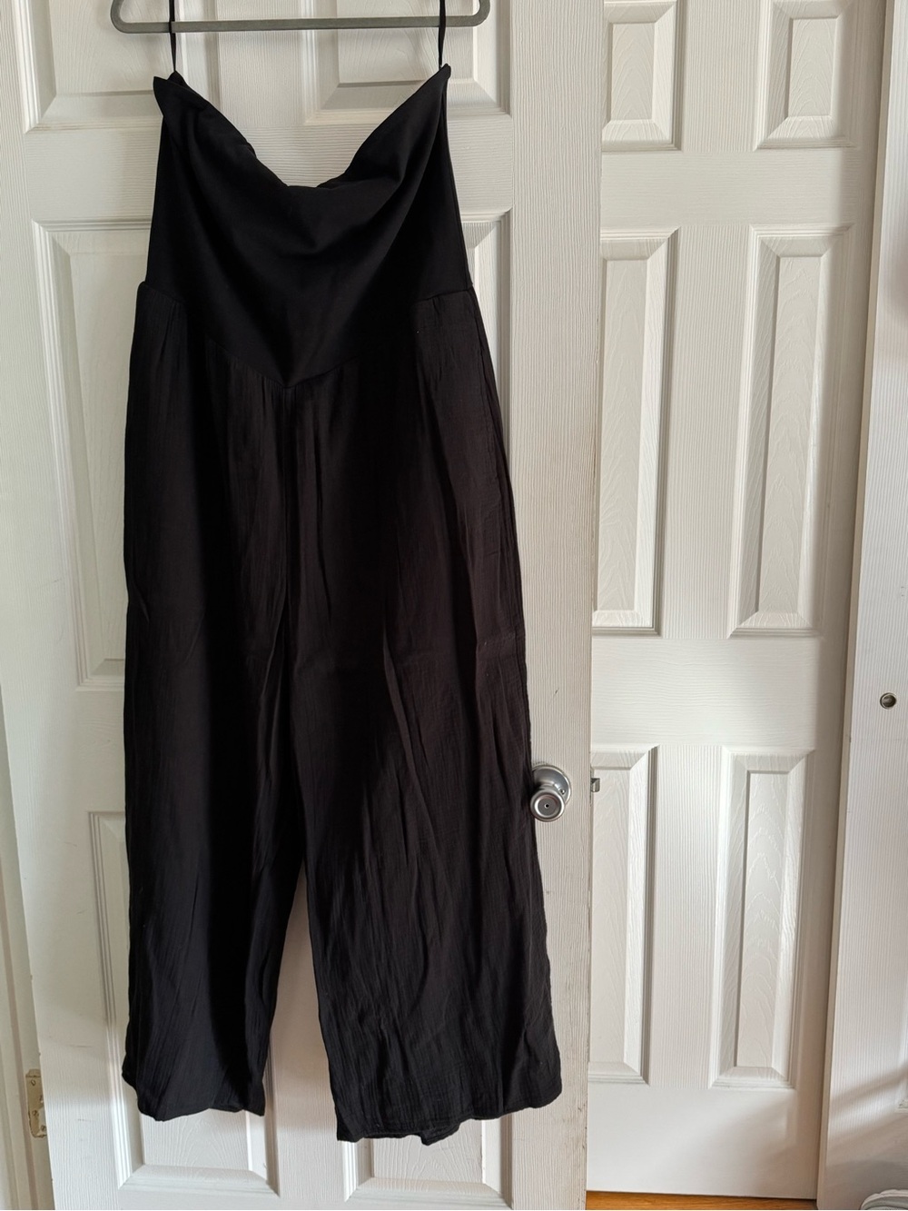 aerie Black Wide-Leg Strapless Jumpsuit